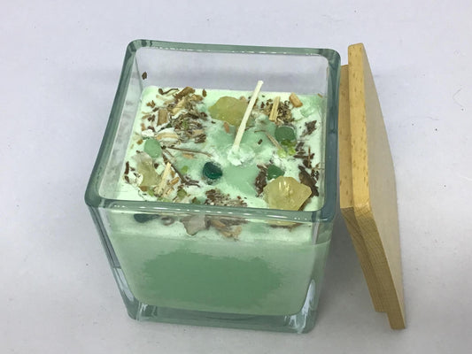Green Money Candle w/herbs And Crystals